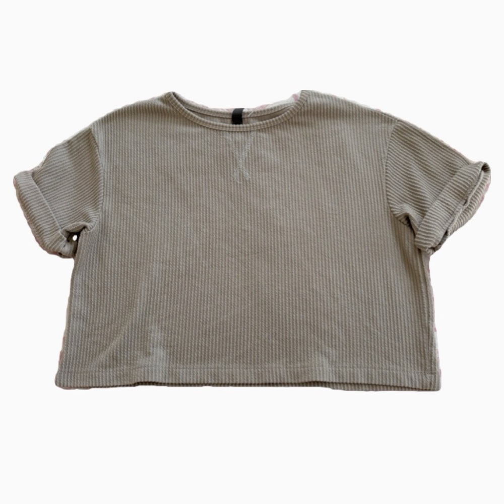 Gray Cropped Ribbed Tee - Picture 4 of 4